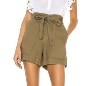 Joie Daynna Linen Tie Waist Shorts Olive Green, Size 0 (B9)